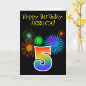 おもしろいの花火 + 虹パターン"5"誕生日# カード (黄色い花)
