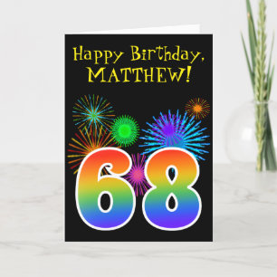 おもしろいの花火 + 虹パターン"68"誕生日# カード