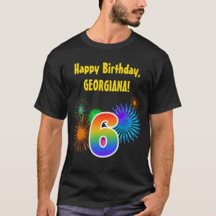 おもしろいの花火 + 虹パターン"6"誕生日# Tシャツ