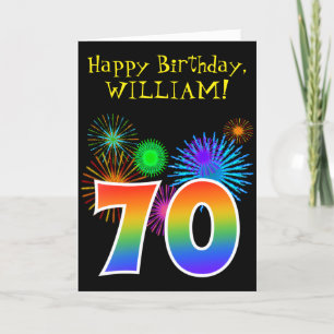おもしろいの花火 + 虹パターン"70"誕生日# カード