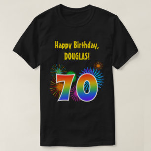 おもしろいの花火 + 虹パターン"70"誕生日# Tシャツ