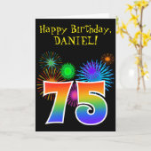 おもしろいの花火 + 虹パターン"75"誕生日# カード (黄色い花)