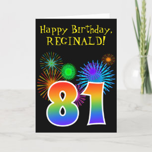おもしろいの花火 + 虹パターン"81"誕生日# カード
