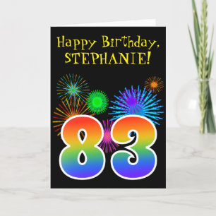 おもしろいの花火 + 虹パターン"83"誕生日# カード