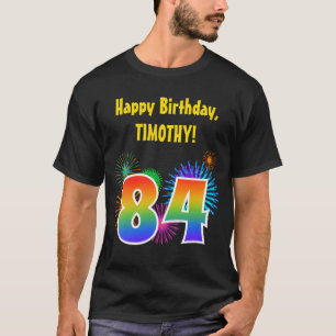 おもしろいの花火 + 虹パターン"84"誕生日# Tシャツ