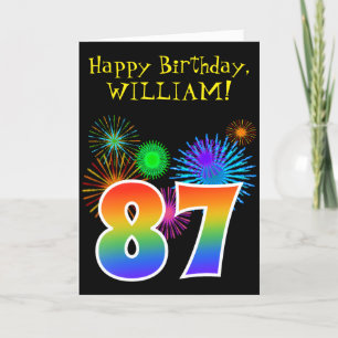 おもしろいの花火 + 虹パターン"87"誕生日# カード
