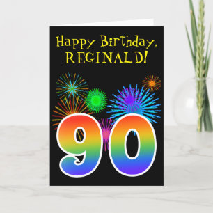 おもしろいの花火 + 虹パターン"90"誕生日# カード