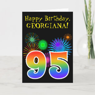 おもしろいの花火 + 虹パターン"95"誕生日# カード