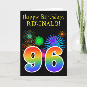 おもしろいの花火 + 虹パターン"96"誕生日# カード