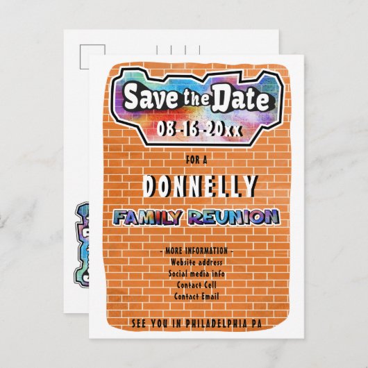 おもしろいの落書きの壁の家族会の保存日付 案内ポストカード (正面/裏面)