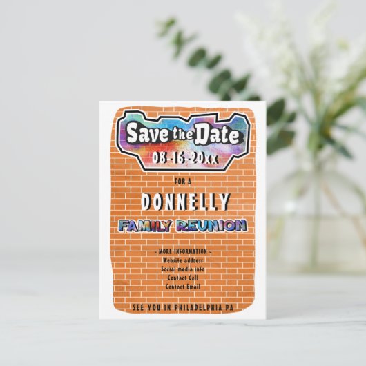 おもしろいの落書きの壁の家族会の保存日付 案内ポストカード (スタンド正面)