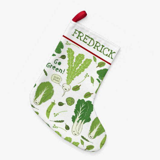 おもしろいの葉が多い緑の野菜|の健康でかわいい野菜 スモールクリスマスストッキング (正面 (吊り時))
