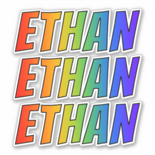 おもしろいの虹の着色の名"ETHAN" シール