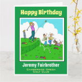 おもしろいの贈り物。ゴルフプレーヤーのティーオフが悪い。 カード (黄色い花)