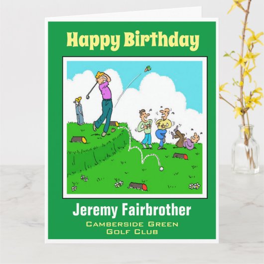 おもしろいの贈り物。ゴルフプレーヤーのティーオフが悪い。 カード (黄色い花)