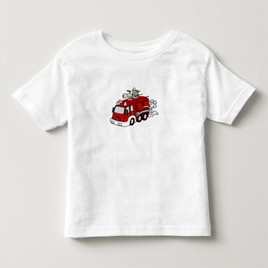 おもしろいの赤い普通消防車のエンジン及び消防士 トドラーTシャツ (正面)