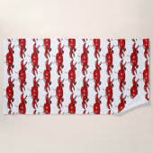 おもしろいの赤い漫画のカニの夏の白くかカスタムな色 ビーチタオル (正面)