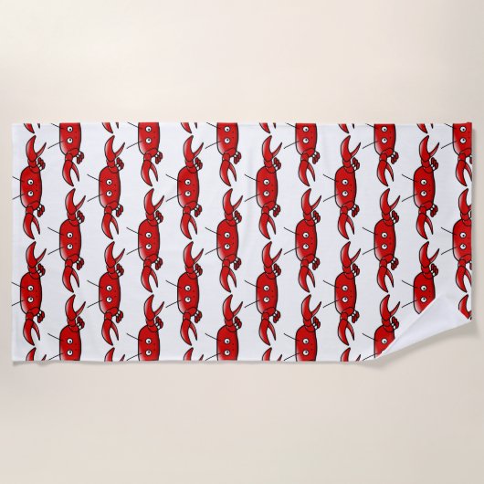 おもしろいの赤い漫画のカニの夏の白くかカスタムな色 ビーチタオル (正面)