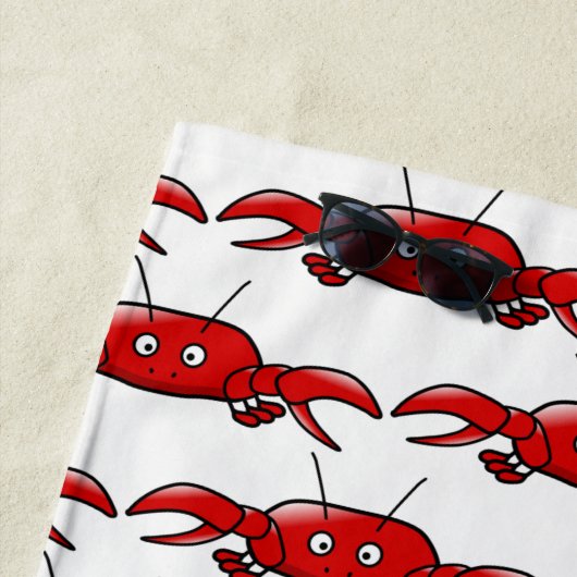 おもしろいの赤い漫画のカニの夏の白くかカスタムな色 ビーチタオル (インサイチュ)
