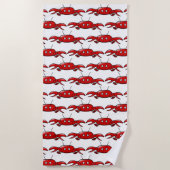 おもしろいの赤い漫画のカニの夏の白くかカスタムな色 ビーチタオル (正面)