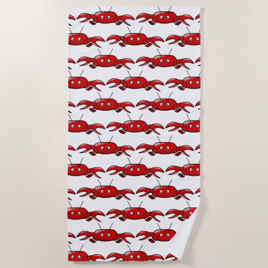 おもしろいの赤い漫画のカニの夏の白くかカスタムな色 ビーチタオル (正面)