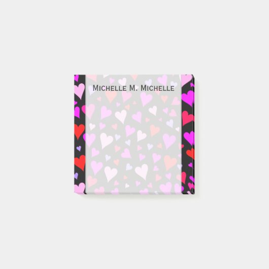 おもしろいの赤く、ピンクの、紫色及びマゼンタのハートパターン ポストイット (正面)