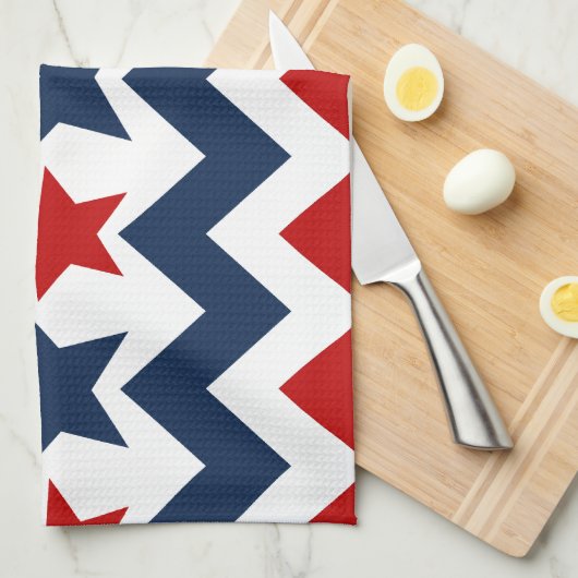 おもしろいの赤白青のシェブロンの星条旗 キッチンタオル (四つ折り)