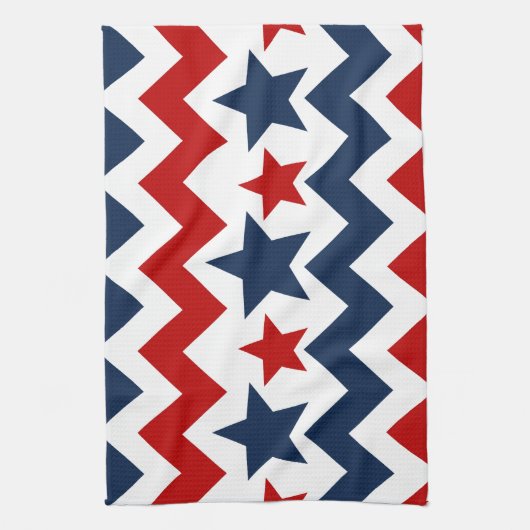 おもしろいの赤白青のシェブロンの星条旗 キッチンタオル (縦)