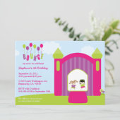 おもしろいの跳ね上がりの家の女の子の誕生日のパーティの招待状 招待状 (スタンド正面)