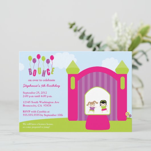 おもしろいの跳ね上がりの家の女の子の誕生日のパーティの招待状 招待状 (スタンド正面)