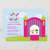 おもしろいの跳ね上がりの家の女の子の誕生日のパーティの招待状 招待状 (正面/裏面)