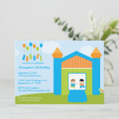 おもしろいの跳ね上がりの家の男の子の誕生日のパーティの招待状 招待状 (スタンド正面)