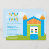 おもしろいの跳ね上がりの家の男の子の誕生日のパーティの招待状 招待状 (正面/裏面)