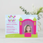 おもしろいの跳ね上がりの家の誕生会の写真の招待 招待状 (スタンド正面)