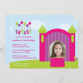 おもしろいの跳ね上がりの家の誕生会の写真の招待 招待状 (正面/裏面)