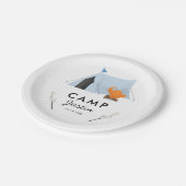 おもしろいの青いテントのキャンプの誕生会 ペーパープレート (アングル)