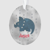 おもしろいの青い恐竜オンシルバー オーナメント (正面)