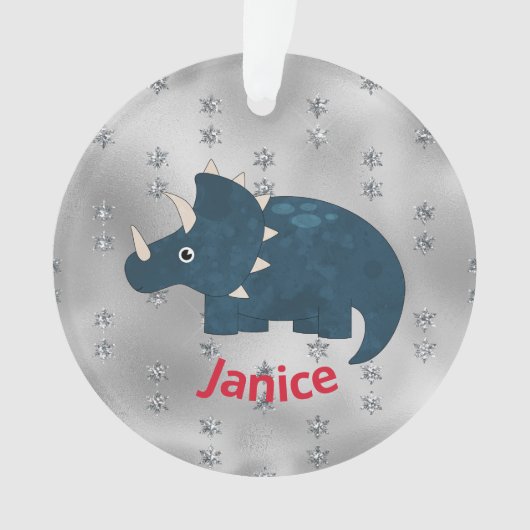 おもしろいの青い恐竜オンシルバー オーナメント (正面)