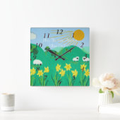 おもしろいの風光明媚なイラストレーションかわいい羊 スクエア壁時計 (ホーム)