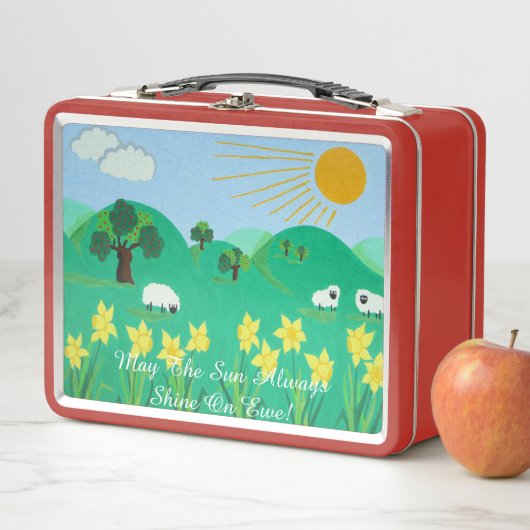 おもしろいの風光明媚なイラストレーションかわいい羊 メタルランチボックス (インサイチュ)