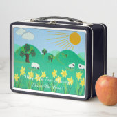 おもしろいの風光明媚なイラストレーションかわいい羊 メタルランチボックス (インサイチュ)