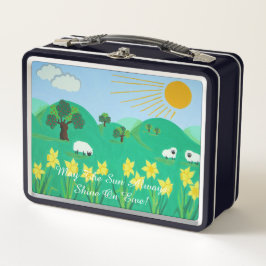 おもしろいの風光明媚なイラストレーションかわいい羊 メタルランチボックス