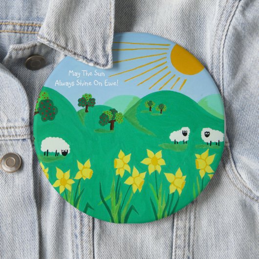 おもしろいの風光明媚なイラストレーションかわいい羊 缶バッジ (インサイチュ)