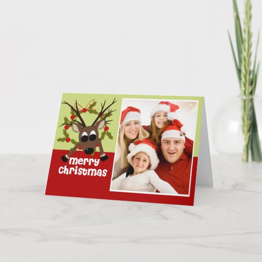おもしろいの風変りなトナカイのクリスマスの写真の挨拶状 シーズンカード (正面)
