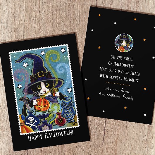 おもしろいの香りハロウィーンキャットウィッチフラット カード
