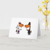 おもしろいの馬の新郎新婦の結婚式のデザイン カード (黄色い花)