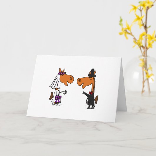おもしろいの馬の新郎新婦の結婚式のデザイン カード (黄色い花)