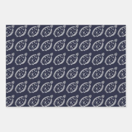 おもしろいの魚が青い青の上に白く咲く ラッピングペーパーシート