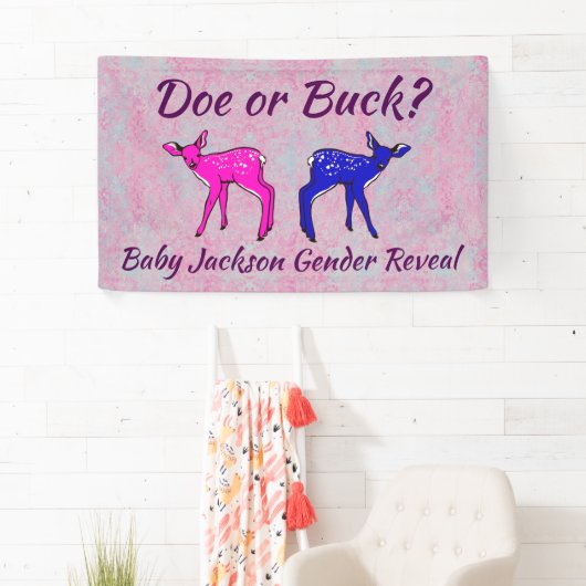 おもしろいの"雌ジカまたは木びき台"の性は明らかにします 横断幕 (インサイチュ)