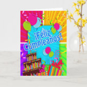 おもしろいの¡ Feliz Cumpleañosは気球の流れを着色します カード (黄色い花)